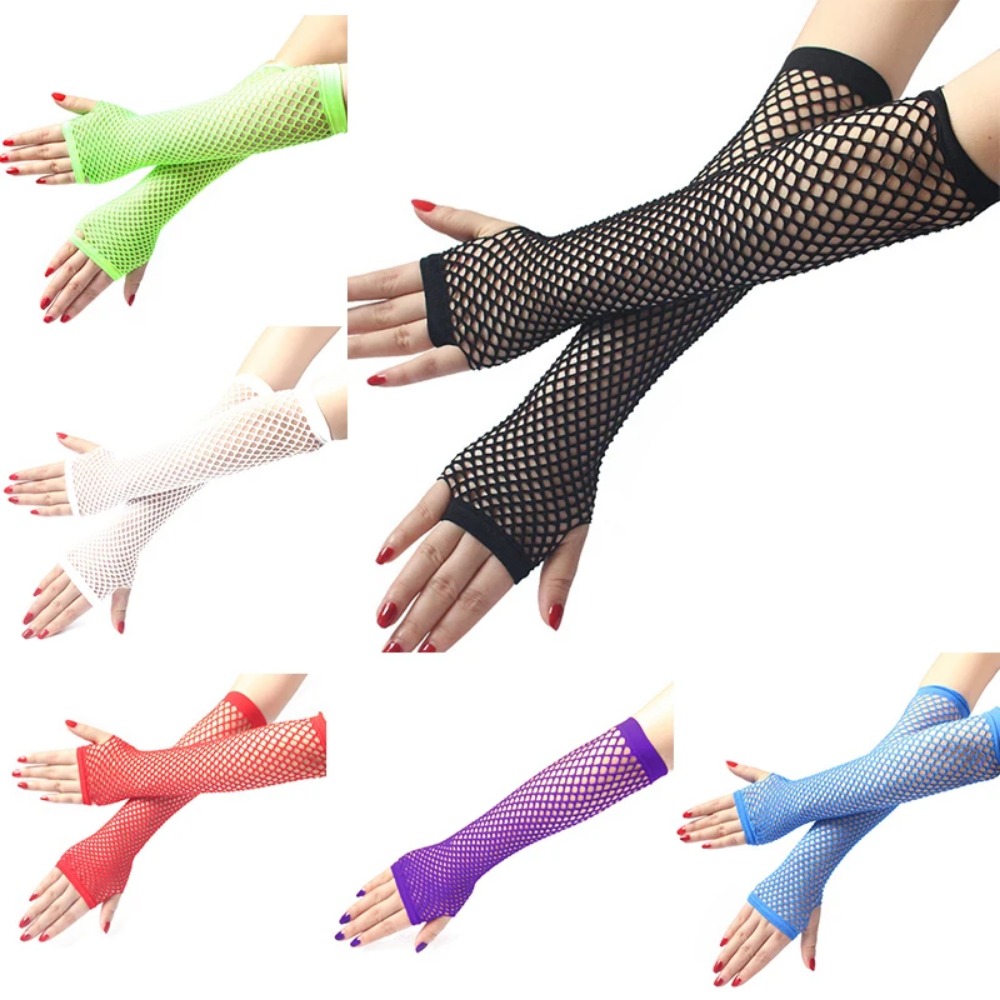 Fingerless Glove Knit - Luvas Longas de Rede Neon Sem