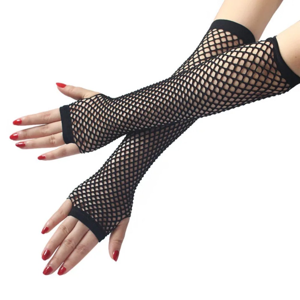 Luvas Longas de Rede Neon Sem  - Fingerless Glove Knit avaliação e preço
